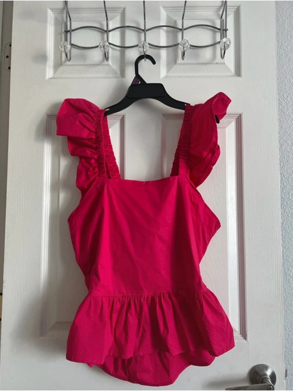 Ruffle Peplum Tank Top in Hot Pink